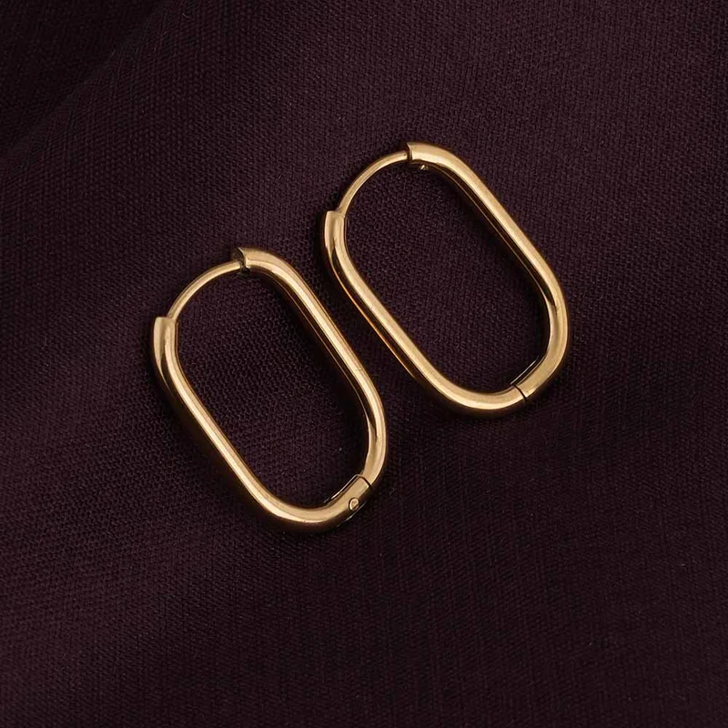 Palmonas  PALMONAS Plain Oval Hoop Earrings for Women | 18K Gold Plated, Waterproof & Anti-Tarnish for Women | Best Price UAE